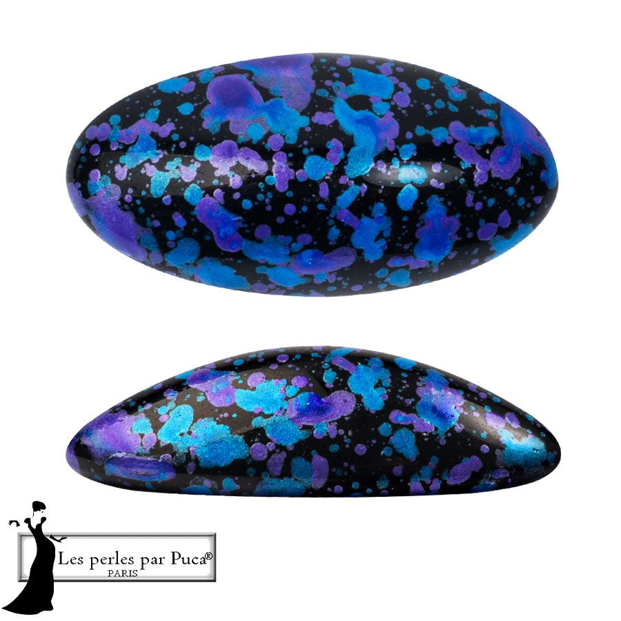 Athos Par Puca Oval Czech Glass Cabochon, Enamel Blue, 2 pieces