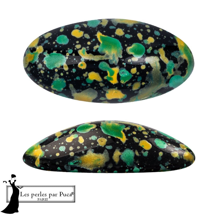 Athos Par Puca Oval Czech Glass Cabochon, Enamel Green, 2 pieces