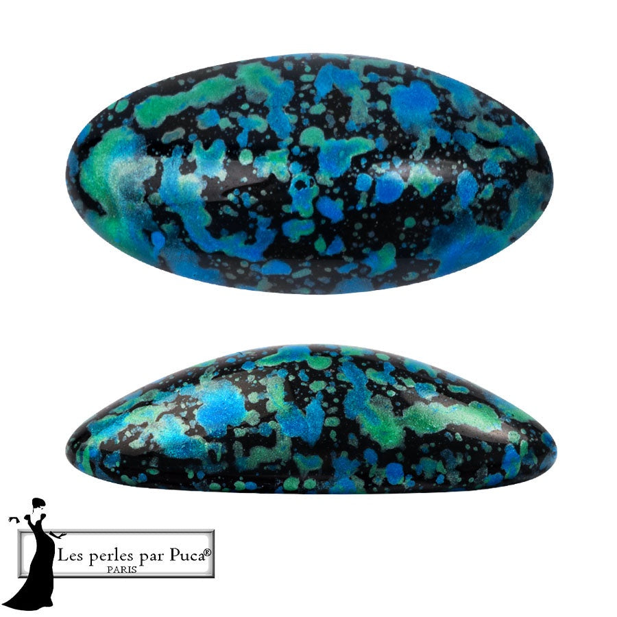 Athos Par Puca Oval Czech Glass Cabochon, Enamel Turquoise, 2 pieces