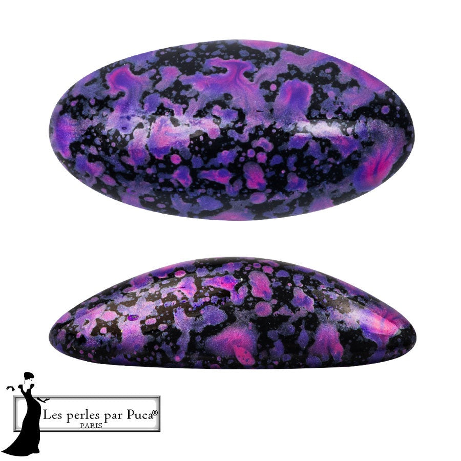 Athos Par Puca Oval Czech Glass Cabochon, Enamel Purple And Pink, 2 pieces