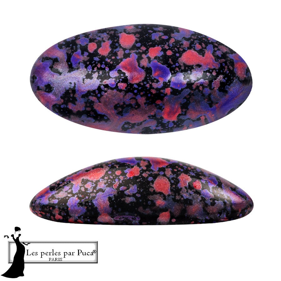Athos Par Puca Oval Czech Glass Cabochon, Enamel Purple And Red, 2 pieces