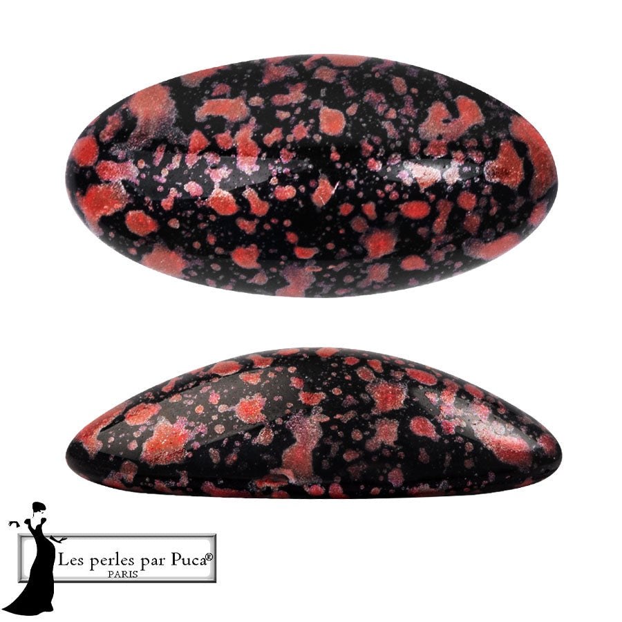 Athos Par Puca Oval Czech Glass Cabochon, Enamel Red , 2 pieces