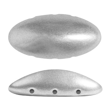 Athos Par Puca 3-Hole Oval Czech Glass Cabochon, Silver Aluminium Matte, 2 pieces