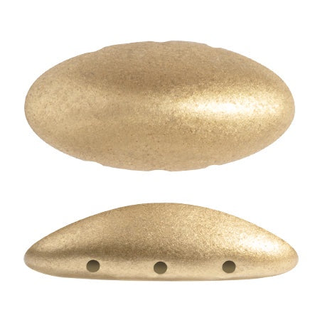 Athos Par Puca 3-Hole Oval Czech Glass Cabochon, Light Gold Matte, 2 pieces