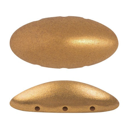 Athos Par Puca 3-Hole Oval Czech Glass Cabochon, Bronze Gold Matte, 2 pieces