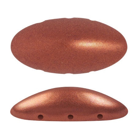 Athos Par Puca 3-Hole Oval Czech Glass Cabochon, Bronze Red Matte, 2 pieces