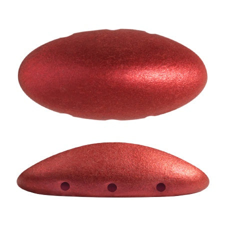 Athos Par Puca 3-Hole Oval Czech Glass Cabochon, Red Metallic Matte, 2 pieces