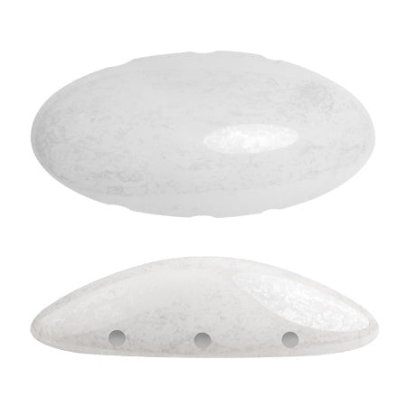 Athos Par Puca 3-Hole Oval Czech Glass Cabochon, Opaque White Ceramic Look, 2 pieces