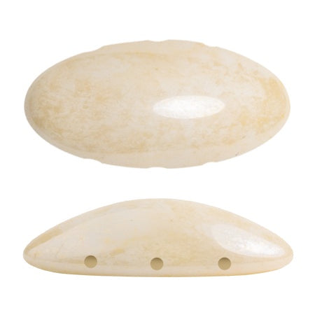 Athos Par Puca 3-Hole Oval Czech Glass Cabochon, Opaque Beige Ceramic Look, 2 pieces