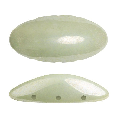 Athos Par Puca 3-Hole Oval Czech Glass Cabochon, Opaque Light Green Ceramic Look, 2 pieces