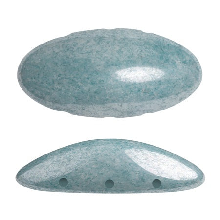 Athos Par Puca 3-Hole Oval Czech Glass Cabochon, Opaque Blue Ceramic Look, 2 pieces