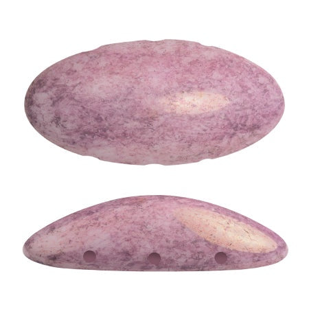 Athos Par Puca 3-Hole Oval Czech Glass Cabochon, Opaque Light Rose Ceramic Look, 2 pieces