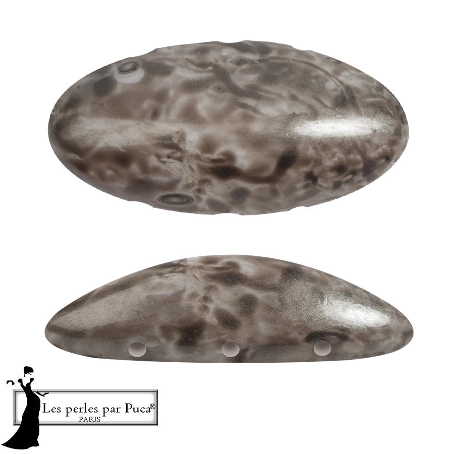 Athos Par Puca 3-Hole Oval Czech Glass Cabochon, Mishmash Taupe, 2 pieces