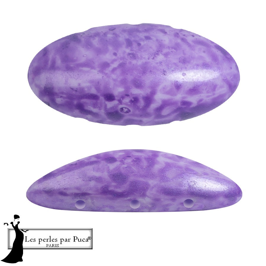 Athos Par Puca 3-Hole Oval Czech Glass Cabochon, Mishmash Violet, 2 pieces