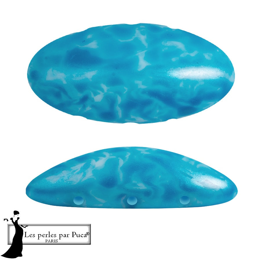 Athos Par Puca 3-Hole Oval Czech Glass Cabochon, Mishmash Turquoise, 2 pieces