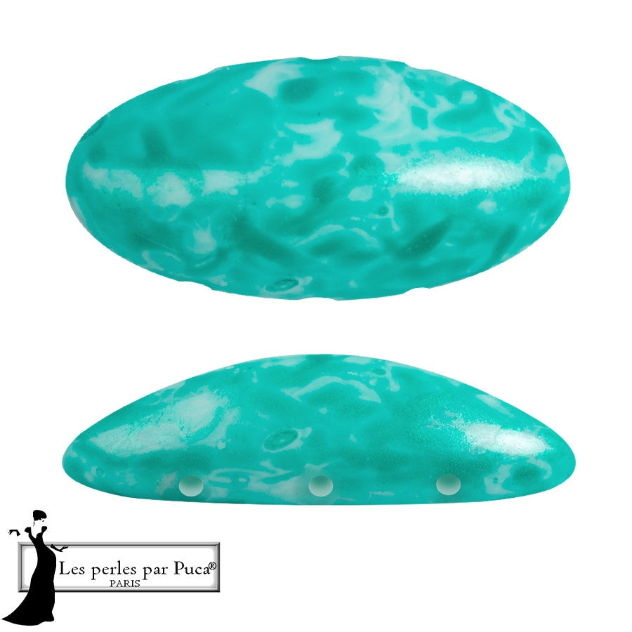 Athos Par Puca 3-Hole Oval Czech Glass Cabochon, Mishmash Emerald, 2 pieces