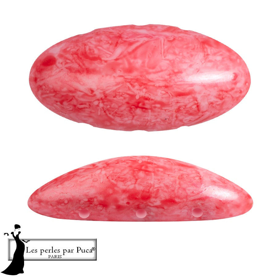 Athos Par Puca 3-Hole Oval Czech Glass Cabochon, Mishmash Dark Peach, 2 pieces
