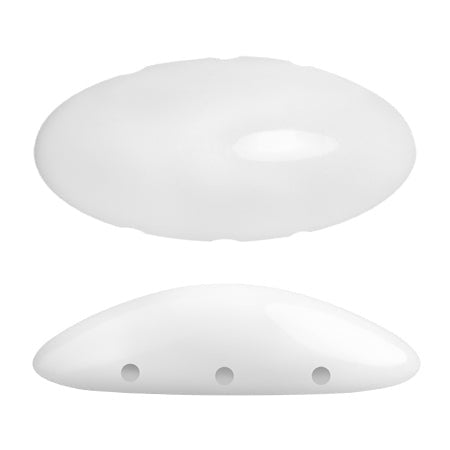 Athos Par Puca 3-Hole Oval Czech Glass Cabochon, Opaque White, 2 pieces