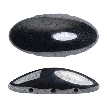 Athos Par Puca 3-Hole Oval Czech Glass Cabochon, Jet HeMatteite, 2 pieces