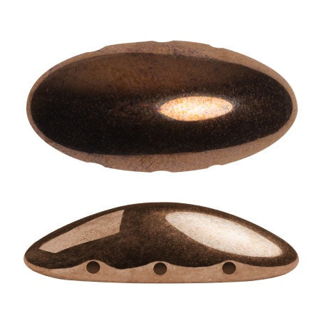 Athos Par Puca 3-Hole Oval Czech Glass Cabochon, Dark Bronze, 2 pieces