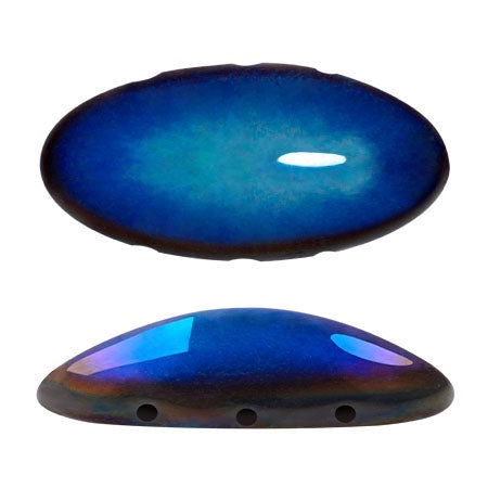 Athos Par Puca 3-Hole Oval Czech Glass Cabochon, Full Azzuro, 2 pieces