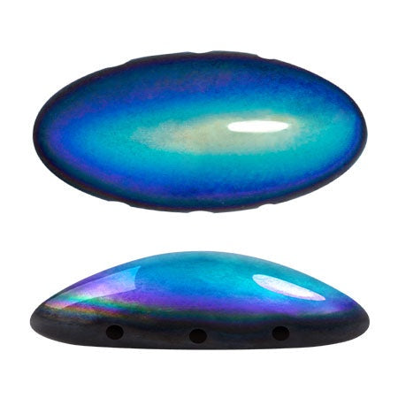 Athos Par Puca 3-Hole Oval Czech Glass Cabochon, Jet Black AB, 2 pieces