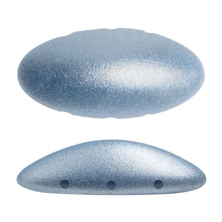 Athos Par Puca 3-Hole Oval Czech Glass Cabochon, Metallic Matte Light Blue, 2 pieces