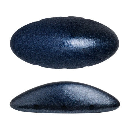 Athos Par Puca 3-Hole Oval Czech Glass Cabochon, Metallic Matte Dark Blue, 2 pieces