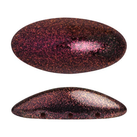 Athos Par Puca 3-Hole Oval Czech Glass Cabochon, Metallic Matte Dark Violet, 2 pieces