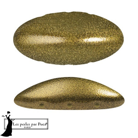 Athos Par Puca 3-Hole Oval Czech Glass Cabochon, Metallic Gold, 2 pieces