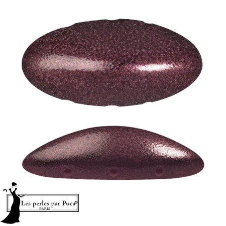 Athos Par Puca 3-Hole Oval Czech Glass Cabochon, Metallic Old Red, 2 pieces