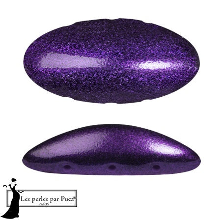 Athos Par Puca 3-Hole Oval Czech Glass Cabochon, Metallic Dark Lilac, 2 pieces