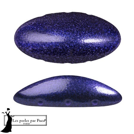 Athos Par Puca 3-Hole Oval Czech Glass Cabochon, Metallic Royal Blue, 2 pieces