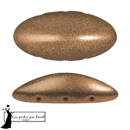 Athos Par Puca 3-Hole Oval Czech Glass Cabochon, Metallic Apricot, 2 pieces