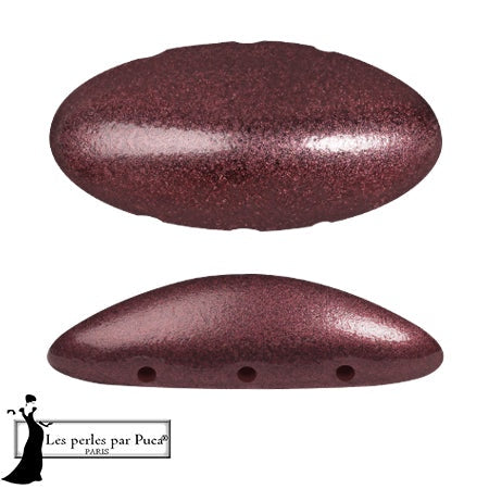 Athos Par Puca 3-Hole Oval Czech Glass Cabochon, Metallic Cherry, 2 pieces