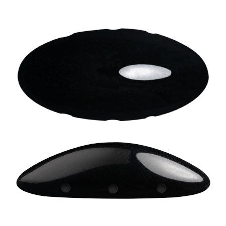 Athos Par Puca 3-Hole Oval Czech Glass Cabochon, Jet Black, 2 pieces