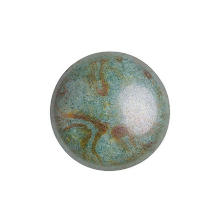 Cabochon Par Puca 14mm, Opaque Mix Blue/Green Ceramic Look, 2 pieces, Czech Glass