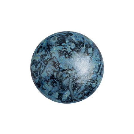Cabochon Par Puca 14mm, Metallic Matte Blue Spotted, 2 pieces, Czech Glass