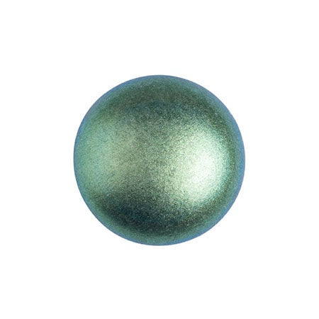 Cabochon Par Puca 14mm, Metallic Matte Green Turquoise, 2 pieces, Czech Glass