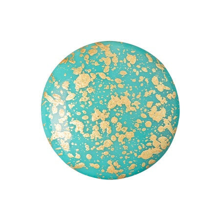 Cabochon Par Puca 18mm, Opaque Green Turquoise Splash, 1 piece, Czech Glass