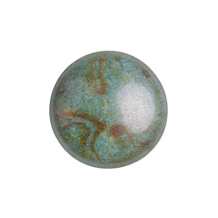 Cabochon Par Puca 8mm, Opaque Mix Blue/Green Ceramic Look, 10 grams, Czech Glass