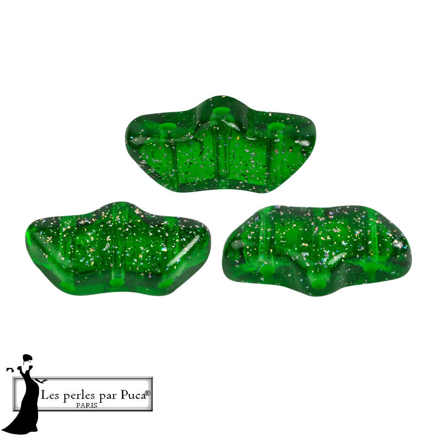 Delos Par Puca Czech Glass Bead, Transparent Constellation Green, 10 grams