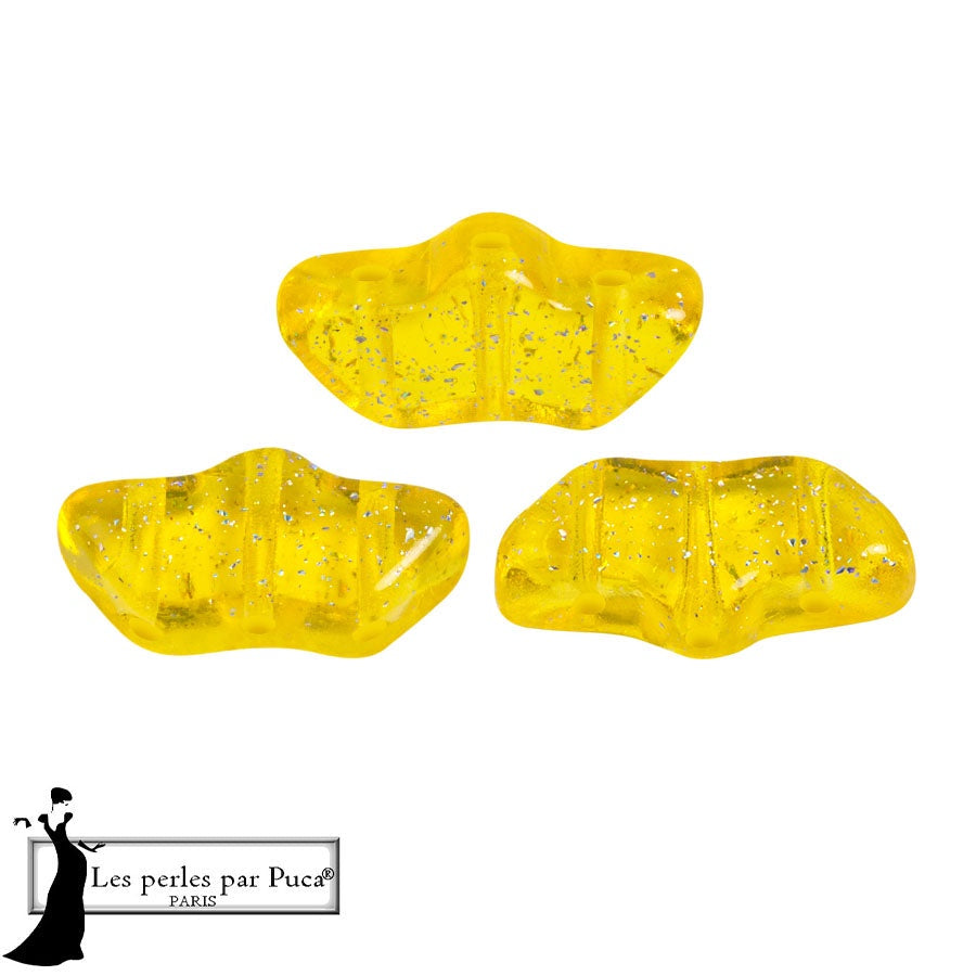 Delos Par Puca Czech Glass Bead, Transparent Constellation Yellow, 10 grams