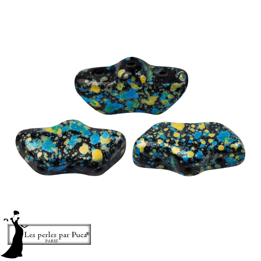 Delos Par Puca Czech Glass Bead, Enamel Blue Yellow, 10 grams