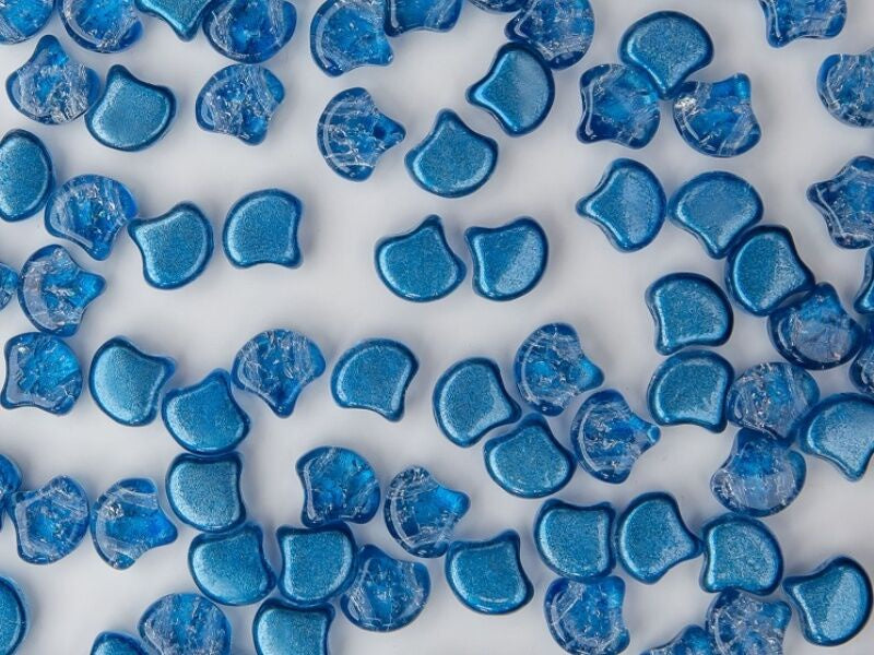 Ginko, Slushy Blue Raspberry, 2-Hole Czech Glass Bead, 8 grams