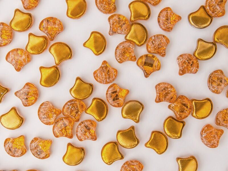 Ginko, Slushy Orange, 2-Hole Czech Glass Bead, 8 grams