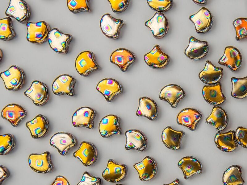 Ginko, Cubed Jet Orange Rainbow, 2-Hole Czech Glass Bead, 8 grams