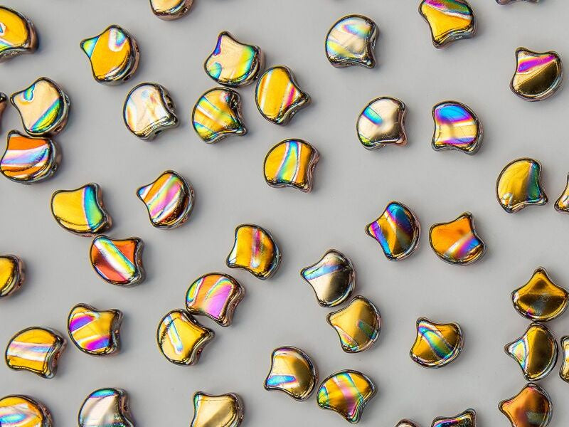 Ginko, Striped Jet Orange Rainbow, 2-Hole Czech Glass Bead, 8 grams