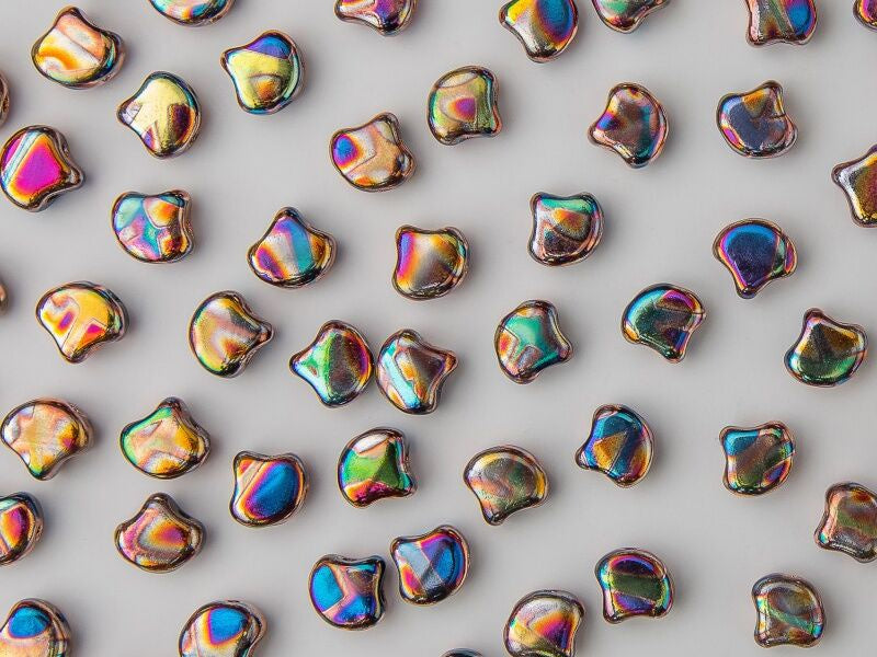 Ginko, Batik Jet Summer Rainbow, 2-Hole Czech Glass Bead, 8 grams