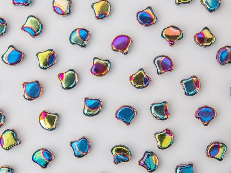 Ginko, Big Dot Jet Summer Rainbow, 2-Hole Czech Glass Bead, 8 grams